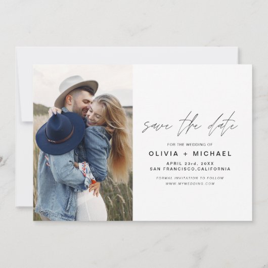 日付エレガントスクリプトの手書き写真の保存 セーブザデート (裏面)