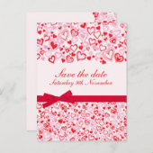 日付エレガントハートとbowsカードを保存する 案内ポストカード (正面/裏面)