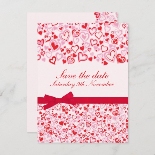日付エレガントハートとbowsカードを保存する 案内ポストカード (正面/裏面)