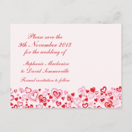 日付エレガントハートとbowsカードを保存する 案内ポストカード (裏面)