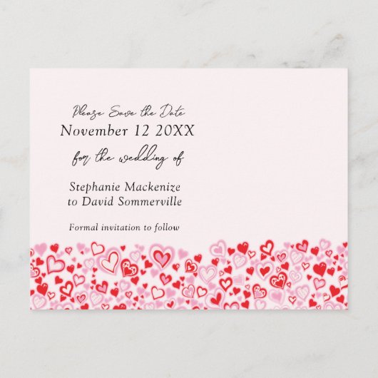 日付エレガントハートとbowsカードを保存する 案内ポストカード (裏面)