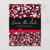 日付エレガントハートとbowsカードを保存する 案内ポストカード (正面)