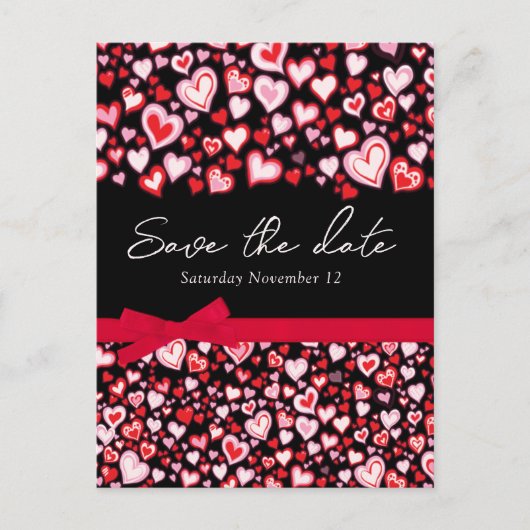 日付エレガントハートとbowsカードを保存する 案内ポストカード (正面)