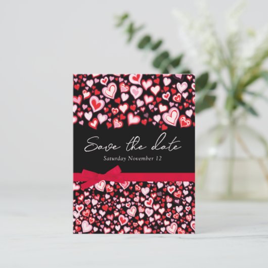 日付エレガントハートとbowsカードを保存する 案内ポストカード (スタンド正面)