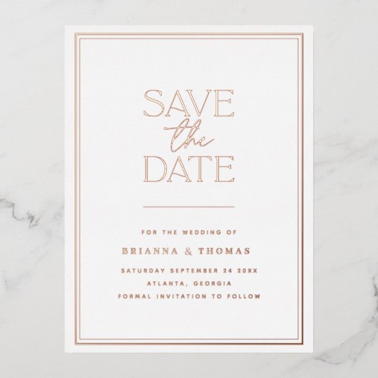 日付エレガントバラ金ゴールドの保存 箔招待状ポストカード (正面)