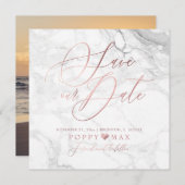 日付エレガントバラ金ゴールド大理石 セーブザデート (正面/裏面)