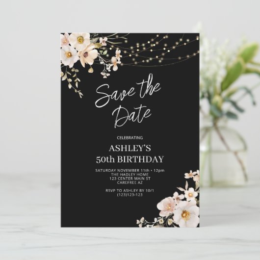 日付エレガントフローラ50番目の誕生日の保存 セーブザデート (スタンド正面)
