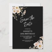 日付エレガントフローラ50番目の誕生日の保存 招待状 (正面)