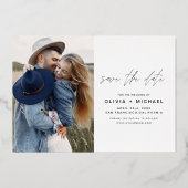 日付エレガント写真ミニマルバラ金ゴールドの保存 箔招待状 (裏面)