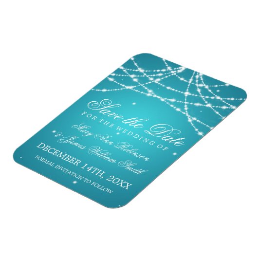 日付エレガント文字列の保存きらめくターコイズ マグネット (左側)