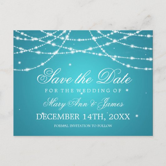 日付エレガント文字列の保存きらめくターコイズ 案内ポストカード (正面)