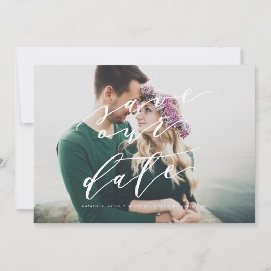 日付エレガント書道の写真カードを保存 セーブザデート (正面)