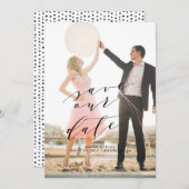 日付エレガント書道の写真カードを保存 セーブザデート (正面/裏面)