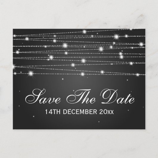 日付エレガント行を黒きらめくく保存 案内ポストカード (正面)