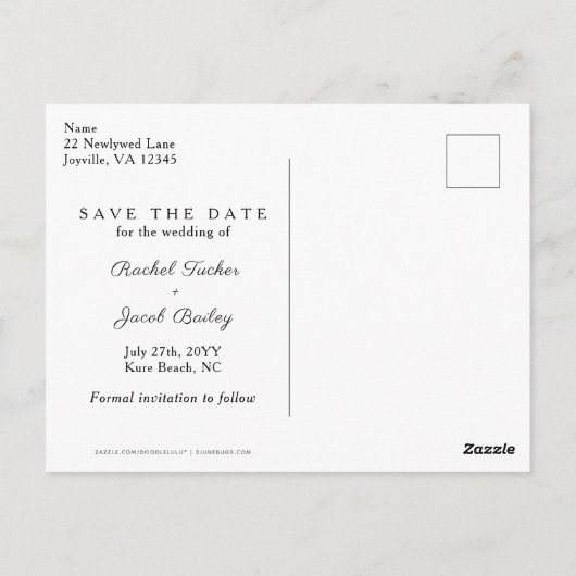 日付オーバーレイエレガントバナーの写真を保存結婚する ポストカード (裏面)