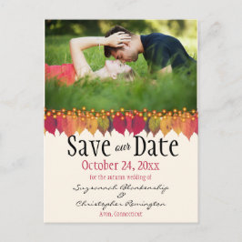 日付カスタムを保存するフォト紅葉ライト ポストカード