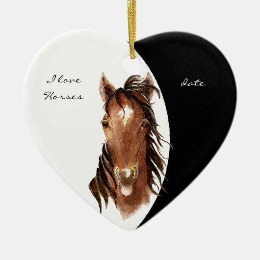 日付カスタム私は馬の水の色の馬を愛する セラミックオーナメント (正面)