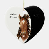 日付カスタム私は馬の水の色の馬を愛する セラミックオーナメント (裏面)