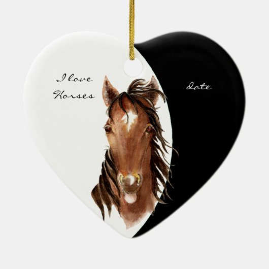 日付カスタム私は馬の水の色の馬を愛する セラミックオーナメント (裏面)