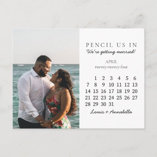 日付カレンダーの保存2024年4月カレンダー ポストカード (正面)