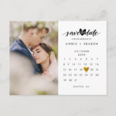 日付カレンダーの金ゴールドエレガントハート写真の保存 案内ポストカード (正面)