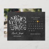 日付カレンダーの金ゴールドハートを保存するChalkboard写真 ポストカード (正面/裏面)