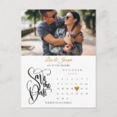 日付カレンダーの金ゴールドハート写真の保存 案内ポストカード (正面)