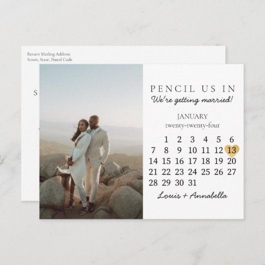 日付カレンダーハートの保存2024年1月 ポストカード (正面/裏面)