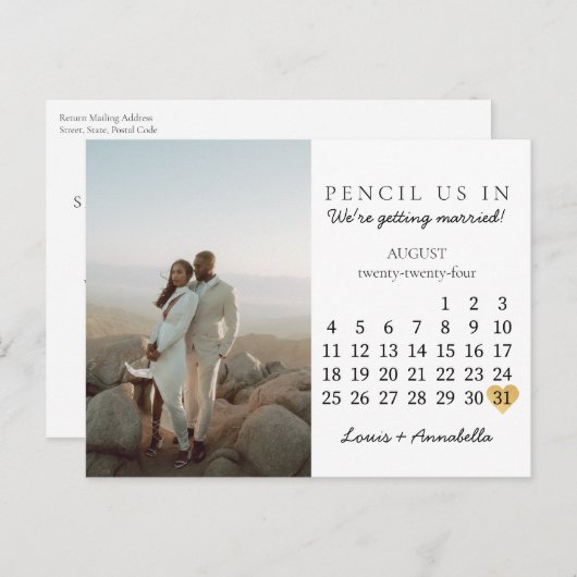 日付カレンダーハート威厳がある2024か月の保存 ポストカード (正面/裏面)