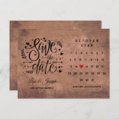 日付カレンダー赤い愛のハートの木を保存素朴 案内ポストカード (正面/裏面)