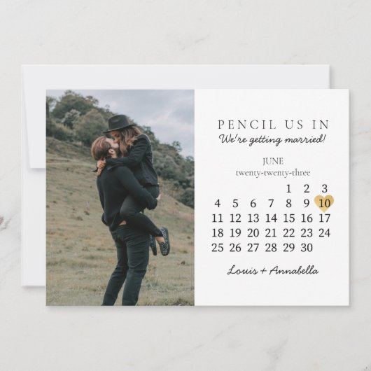 日付カレンダー金ゴールドハートの保存2023年6月 招待状 (正面)