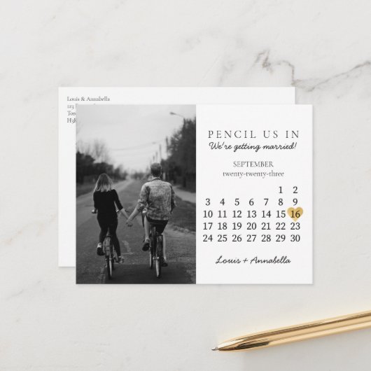 日付カレンダー金ゴールドハートの保存2023年9月 ポストカード (正面/裏面インサイチュ)