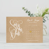 日付カレンダー金ゴールドハート素朴Kraftの保存 招待状 (スタンド正面)