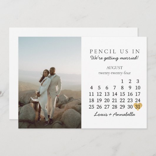 日付カレンダー2024威厳があるか月シックを保存 招待状 (正面/裏面)