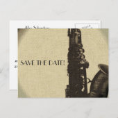 日付カードのジャズエイジ結婚式招待状の保存 案内ポストカード (正面/裏面)