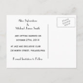 日付カードのジャズエイジ結婚式招待状の保存 案内ポストカード (裏面)