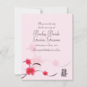 日付カードのピンクの花の倍の幸福を救って下さい セーブザデート (正面)