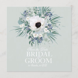 日付カードのホワイトアネモネのセージ緑を保存 招待状