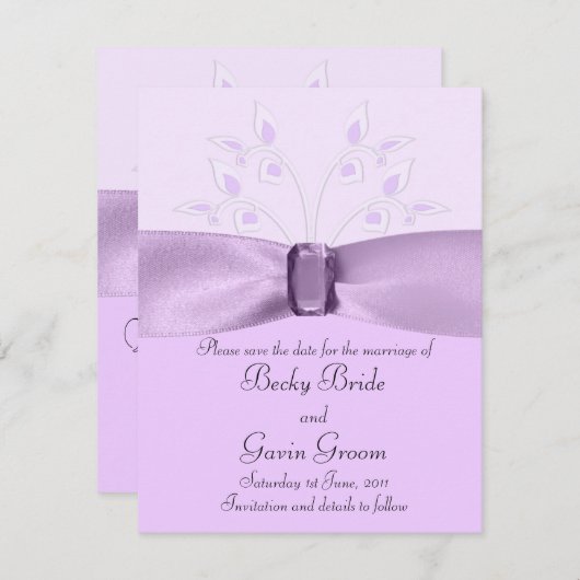 日付カードのラベンダーの車線を救って下さい セーブザデート (正面/裏面)