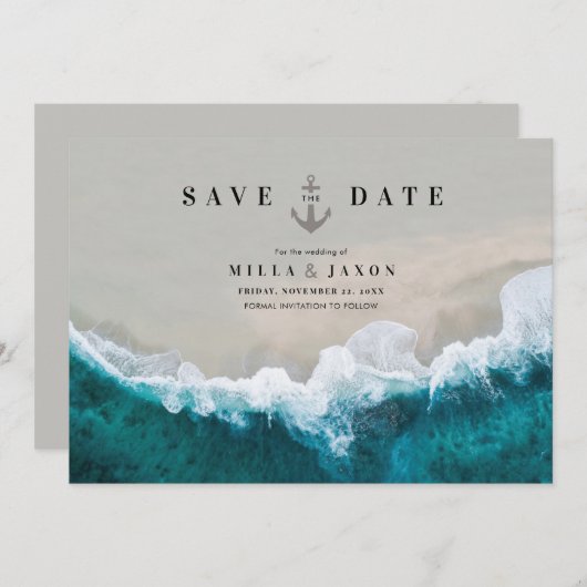 日付カードの保存ビーチの夏のテーマ航海の 招待状 (正面/裏面)