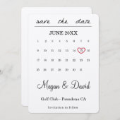 日付カードの保存 – ハート日付 – カレンダー セーブザデート (正面/裏面)