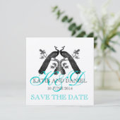 日付カードの孔雀のモノグラムの銀を救って下さい セーブザデート (スタンド正面)