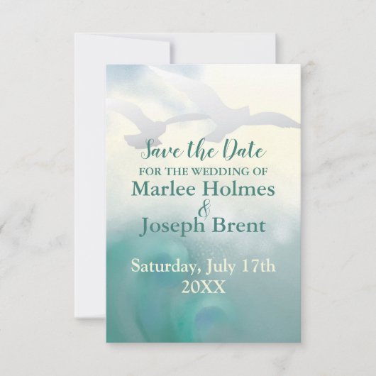 日付カードの海カモメの保存 セーブザデート (正面)