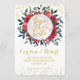 日付カードの金ゴールドのグリッターのクリスマスの花柄を救って下さい セーブザデート