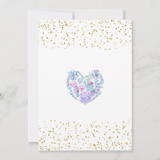 日付カードの金ゴールドのグリッターの花柄のsucculentsを救って下さい セーブザデート (裏面)