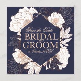 日付カードの青い金ゴールドボタン 招待状