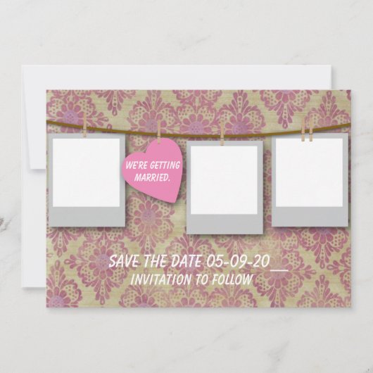 日付カードをピンク色で保存 セーブザデート (正面)