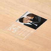 日付カードを保存したシックなエレガント写モダン真 アクリル招待状 (レイダウン)