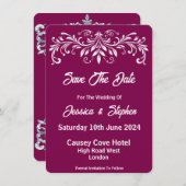 日付カードを保存してバーガンディ結婚式 セーブザデート (正面/裏面)