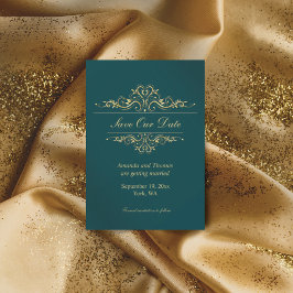 日付カードを保存するガソリン緑のゴールデンフレーム セーブザデート